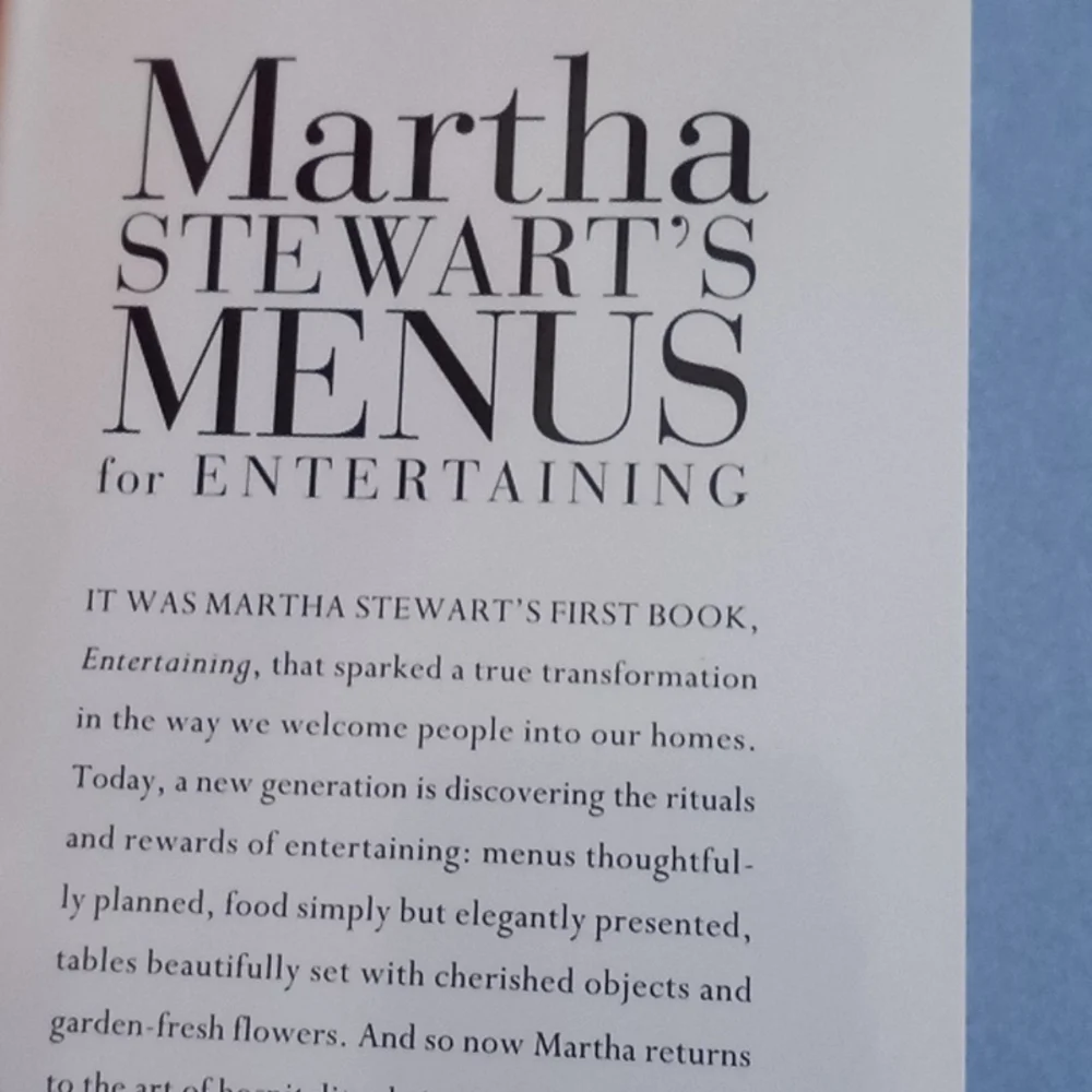 Vintage 90's Martha Stewart's Menus for Entertaining Cookbook Hard Cover